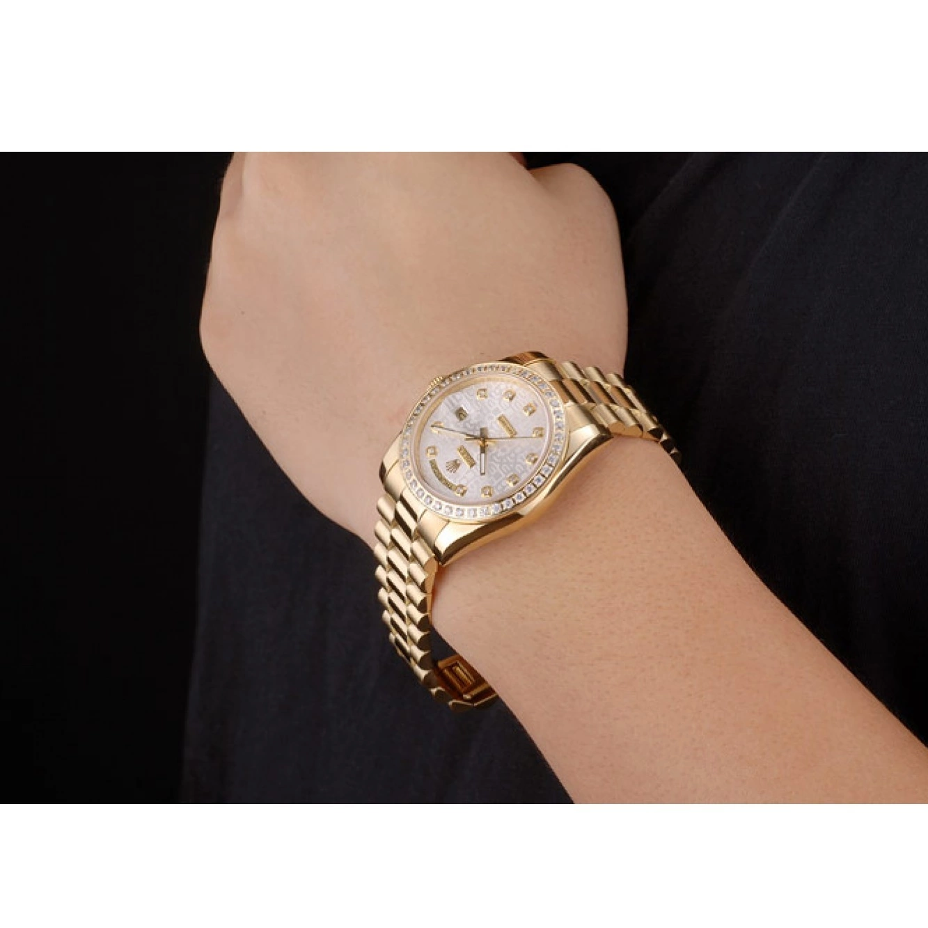 Aaa replica watch Dial 18k Steel Gold Yellow Stainless Rolex Plated White Day-Date 0728